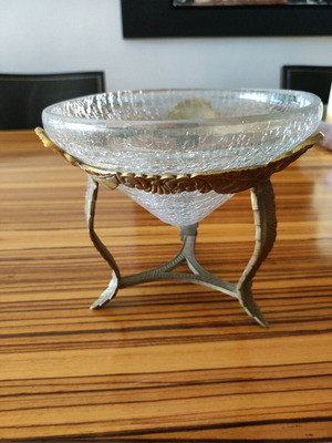 Krosno Poland Glassware fondue bowl new, vintage cracked glass aesthetic
