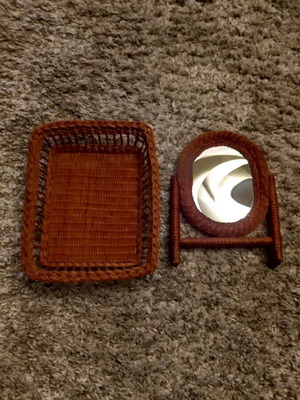 Vintage makeup mirror and basket new boho style