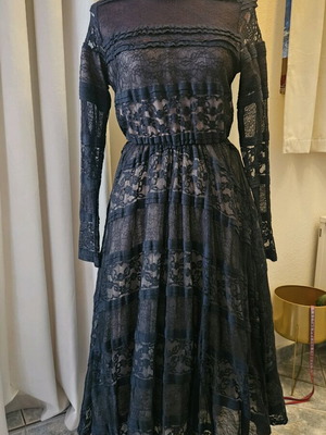 Shine Midi Black Dress with Tulle Lace and Inner Lining, New, Size M
