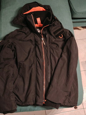 Super dry jacket used, men's black with orange lining, size L
