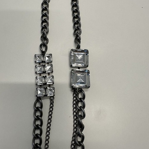 Women's charcoal necklace with large rhinestones and double chain