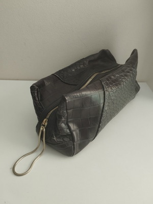 Uterque Massimo Dutti δερμάτινη clutch τσάντα χειρός μεταχειρισμένη, μαύρη