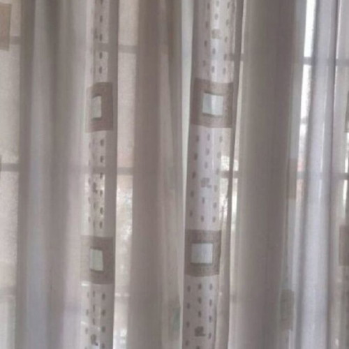 Ecru curtain with green details, like new, ready sewn 3.07×2.05 m