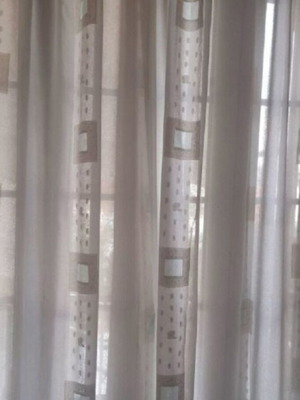 Ecru curtain with green details, like new, ready sewn 3.07×2.05 m