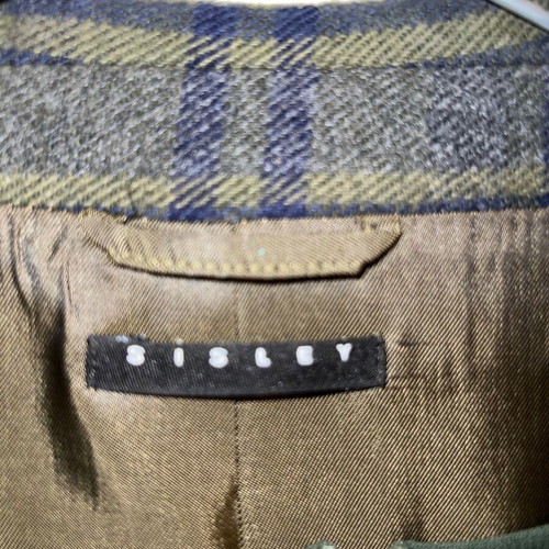 Sisley checked mid-length jacket used, olive and blue, wool