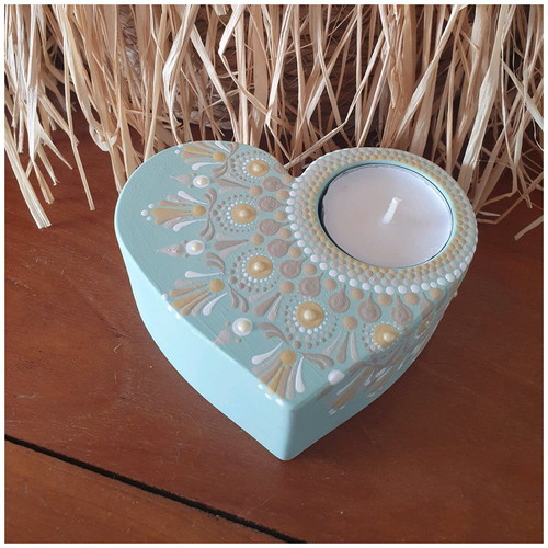 Heart-Shaped Candle Holder handmade, handpainted, gypsum
