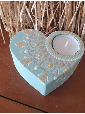 Heart-Shaped Candle Holder handmade, handpainted, gypsum