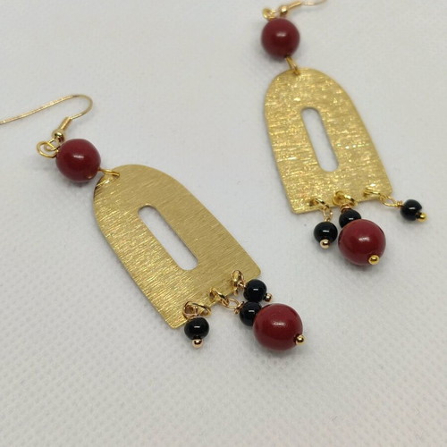 Earrings with semi-precious stones new, handmade from brass