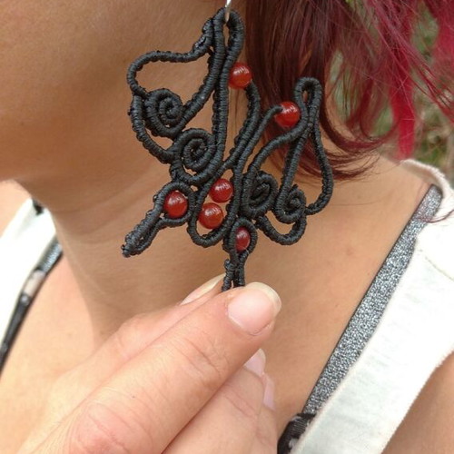 Macrame butterfly earrings new with carnelian beads