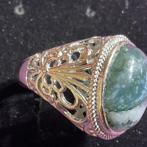 Ring one size with natural moss agate stone