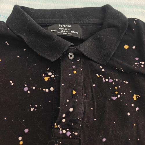 Bershka Polo shirt XL used, black with paint splatter