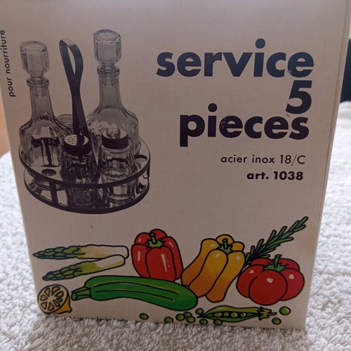 Oil and vinegar set 5 pieces, new, stainless steel, blue