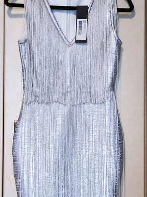 Bandage silver dress small new with fringes