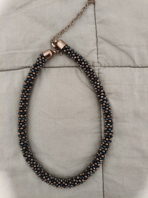 Handmade choker necklace with bead braid, like new, blue and copper