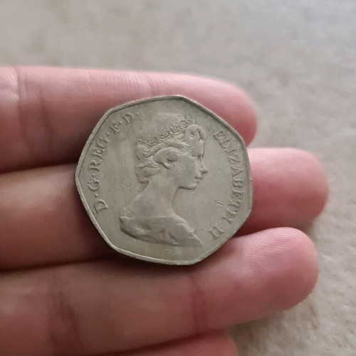England 50 Pence Coin 1973 used