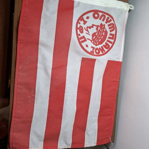 Vintage Olympiakos flag used with stand