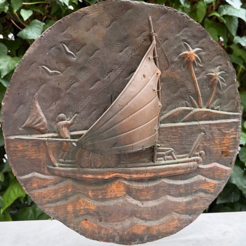 Copper decorative relief used with sea scene