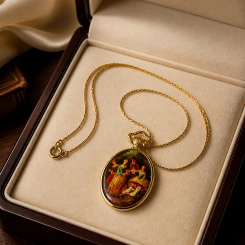 Vintage Gamundia Wind-Up Pocket Watch Pendant used, gold color