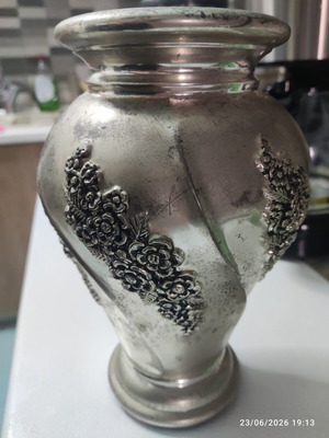 Vintage silver-plated decorative vase 23 cm with embossed flowers used