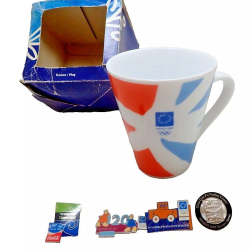 Athens 2004 Olympic Games mug and sponsor and mascot pins new