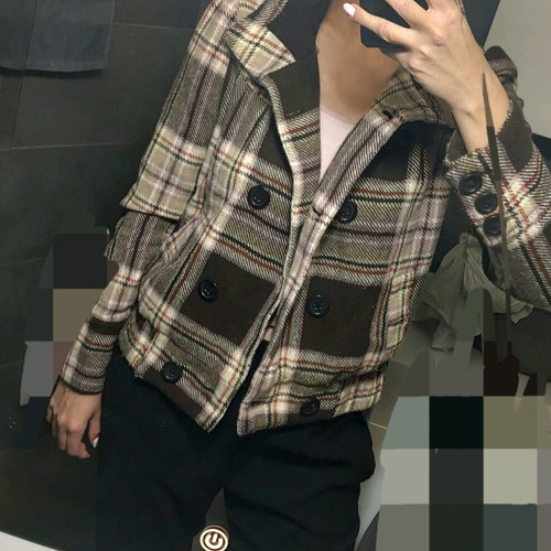 Checked brown coat like new, size large
