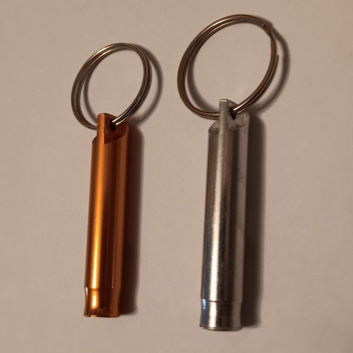 Set of 2 metal children's whistles with rings new