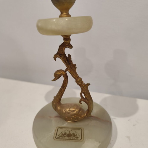 Vintage onyx candlestick with embossed swan decoration