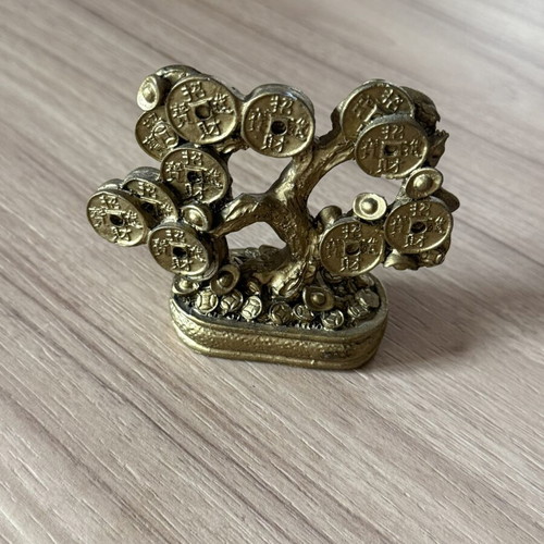 Feng Shui Money Tree με κινέζικα νομίσματα, χρυσαφί