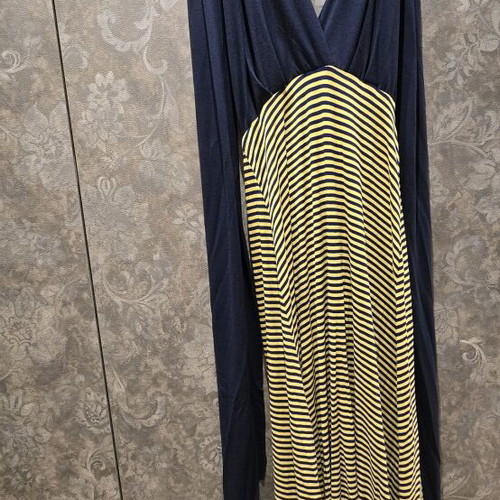 Long dress used, yellow with dark blue, versatile style