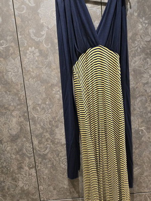 Long dress used, yellow with dark blue, versatile style