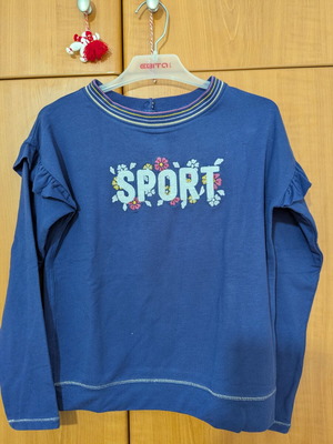 Everyday girls' long-sleeve shirt like new, blue, size 128 cm