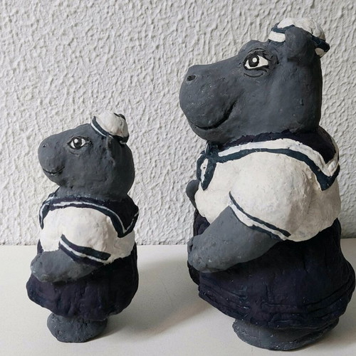 Handmade sailor hippopotamus figurines, decoration