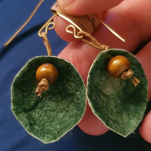 Silkworm Cocoon Earrings green, handmade, new