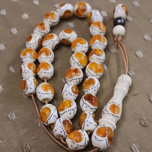 Amber Worry Beads used from Egypt with silver embroidery