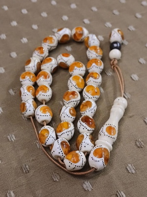 Amber Worry Beads used from Egypt with silver embroidery