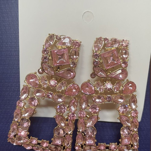 Geometric Earrings with Pink Stones New