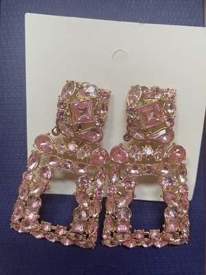 Geometric Earrings with Pink Stones New