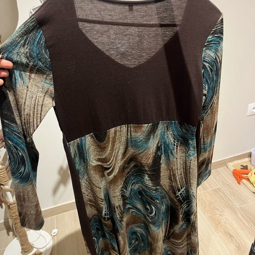 Brown printed 3/4 dress used with waist tie