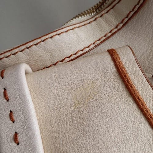 Lancel vintage original shoulder bag used, ecru color