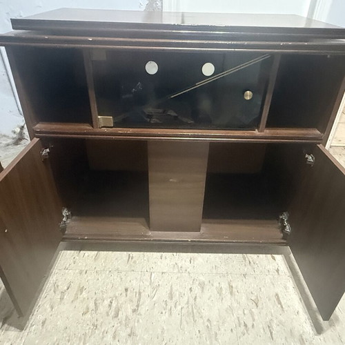 Classic wooden TV stand with storage, dark walnut