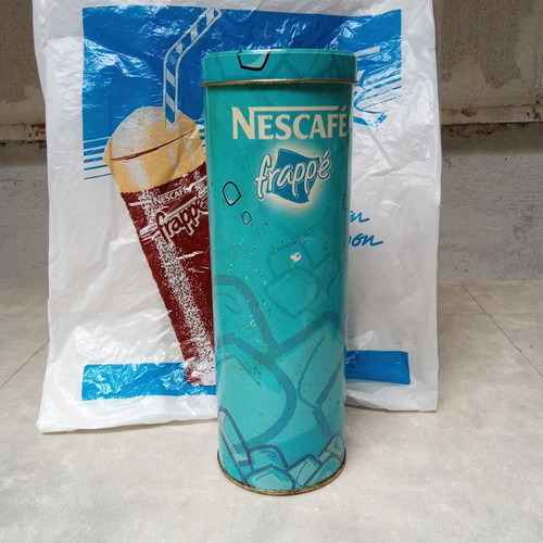 Nescafe aluminum tin used, vintage 1990s collectible
