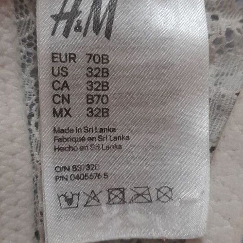 H&M White/Cream Lace Push-Up Bra Size 70B Like New