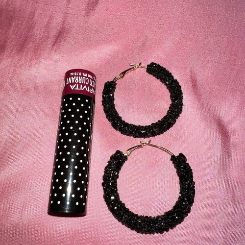 Hoop earrings with black rhinestones like new