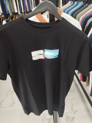 Men's Black Short-Sleeve T-Shirt with Landscape Prints, New, Sizes M-3XL