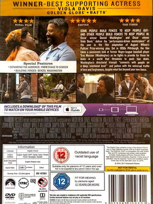 Fences DVD drama movie with Denzel Washington, English subtitles, sealed
