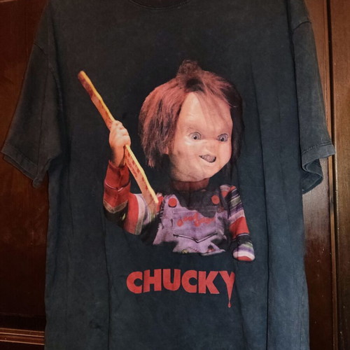 Chucky T-shirt size L new by Pull & Bear black and grey