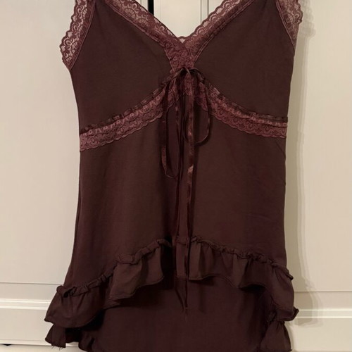 Imperial brown cami top with ruffles and lace size S like new