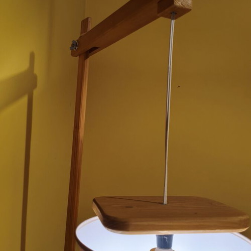 Handmade floor lamp new, wood frame with fabric shade