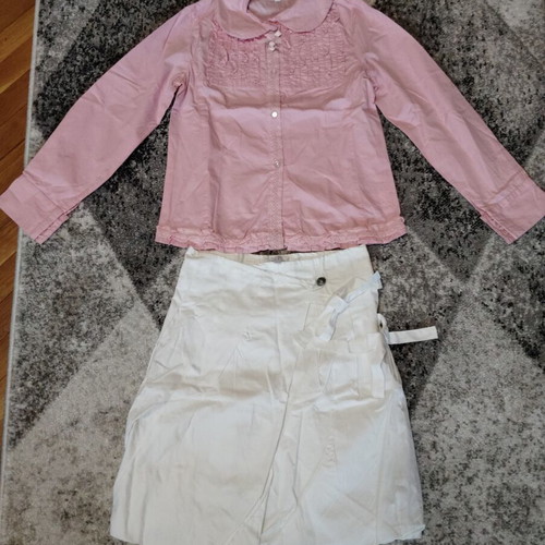 Pom Pom pink shirt and white skirt set like new