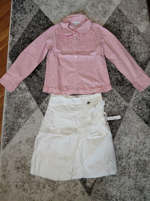 Pom Pom pink shirt and white skirt set like new